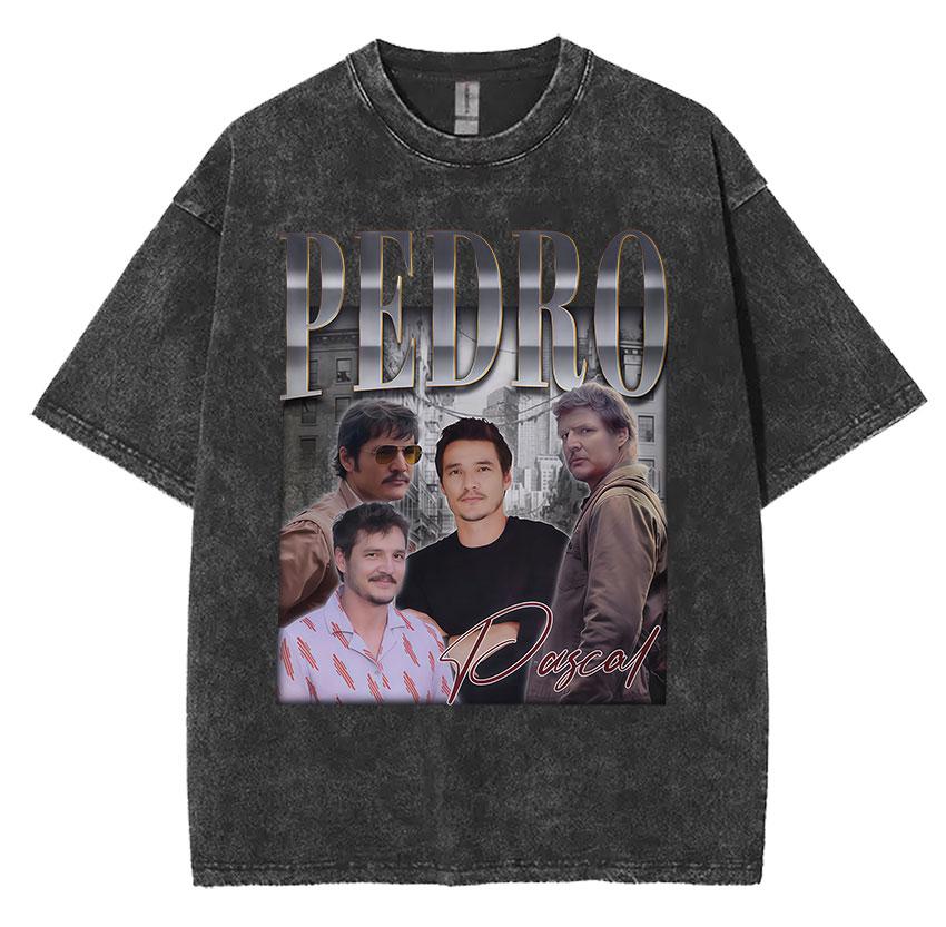 Limited Pedro Pascal Actor Washed Vintage T Shirt Men Women Casual Oversized Tshirt Fashion High Quality Cotton Tees Streetwear
