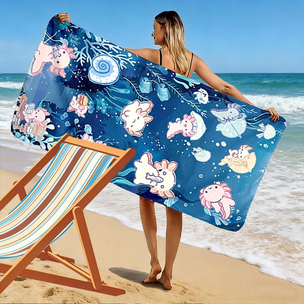 Cute Axolotl Underwater Pattern Beach Towel Beach towel quick-drying for travel outdoor sports jogging beach and swimming