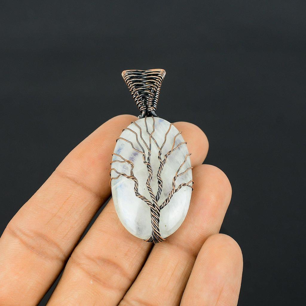 Древо Жизни Дендриты Опал Драгоценный Камень Медная Проволока Обертка Кулон Ручной Работы Ювелирные Изделия Подарок