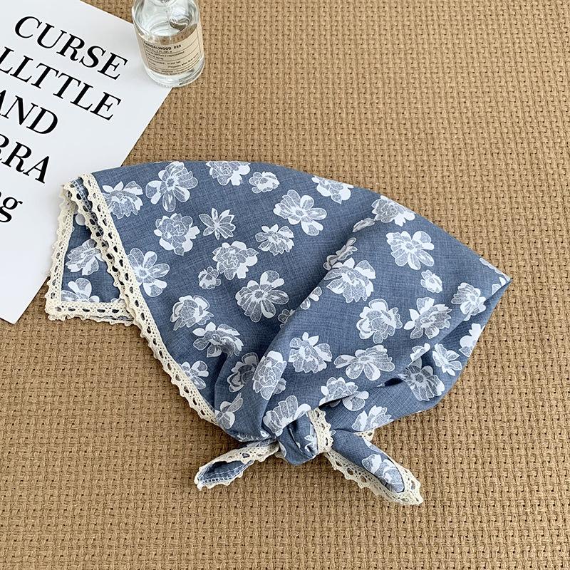 Летний женский пасторальный цветочный хлопково-льняной маленький квадратный платок маленький свежий высококачественный кружевной ободок шелковый платок