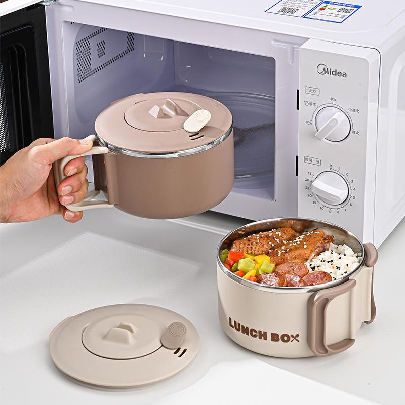 1200ML Stainless Steel Lunch Box Instant Noodle Bowl with Lid Drainable Heatable Microwaveable Lightweight with Handle Dorm Room