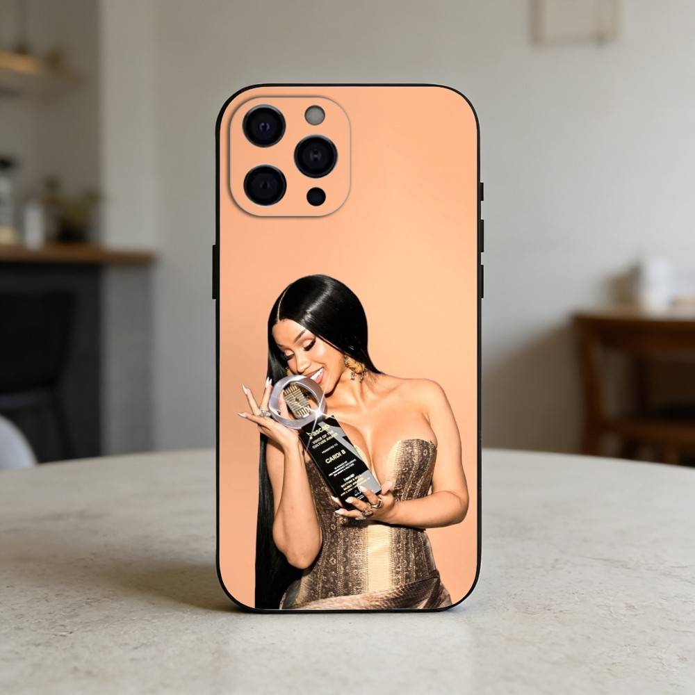 Чехол для телефона рэперши Cardi B для iPhone 17,16,15,14,13,12,11 Plus,Pro,Max,Mini Силиконовый черный Мягкий чехол