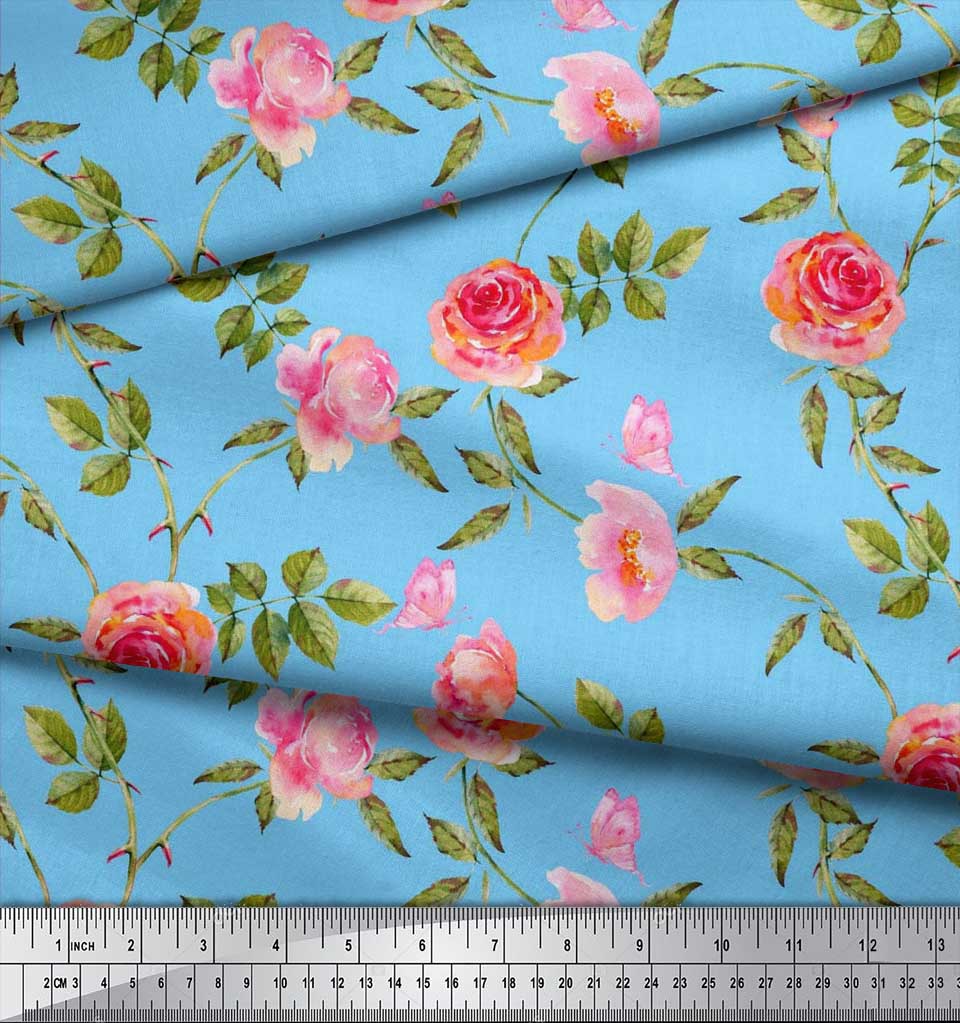 Soimoi Японская креп-сатиновая ткань с листьями, розами и пионами, ткань с цветочным принтом по метрам, 42 дюйма