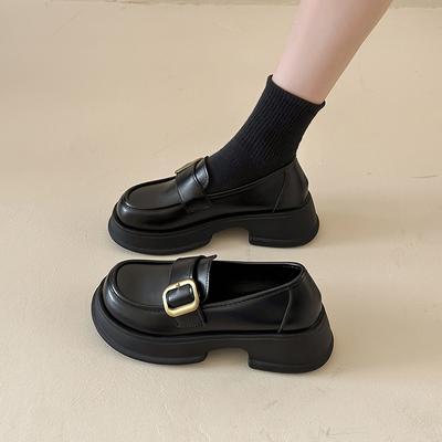 Женские повседневные кожаные туфли, черные лоферы на массивной платформе для женщин, туфли Мэри Джейн на платформе в британском стиле в стиле Лолита