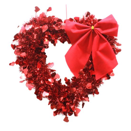 Tinsel Heart Shaped Wreath with Bow for Front Door Valentine's Day Red Pink Heart Wreath