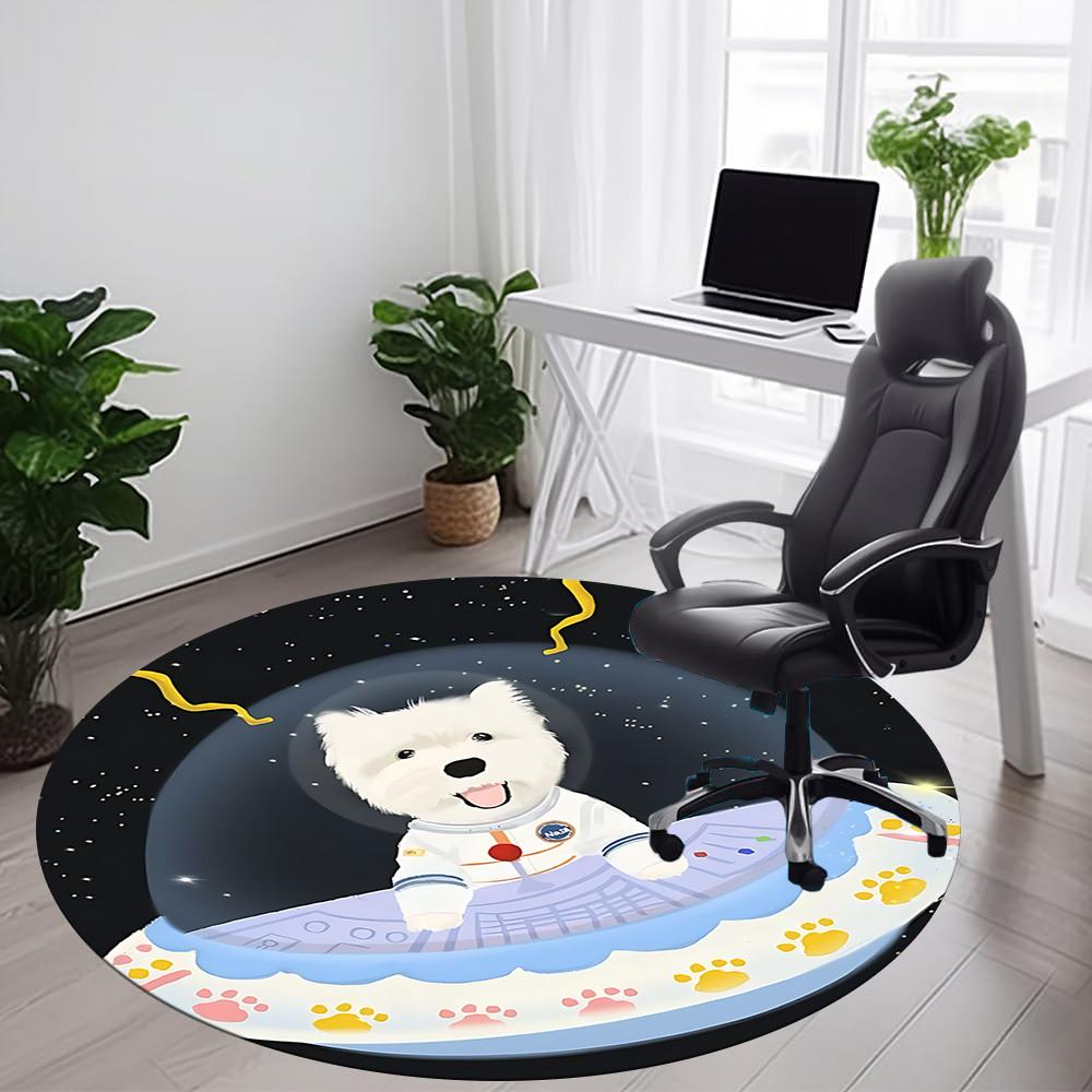 1PC Space Pup Office Round Area Rug,  Mat Suitable ForOffice, Under Office Chairs Bedroom Living Room Home Decor, Room Deco