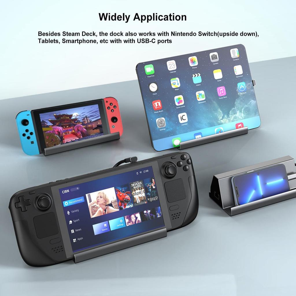 VAORLO Steam Deck Docking Station TV Base Stand 7 In 1 Hub Aluminum Alloy Holder Dock 60Hz HDMI-compatible USB-C For Steam Deck Console