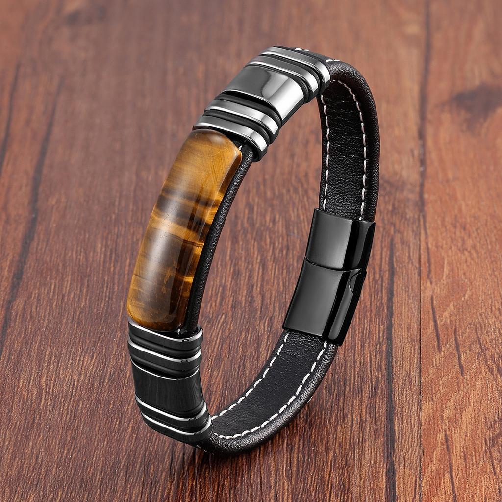 2026 Buckle Scalp Rope Jewelry Bracelet Personalized Men's Tiger's Eye Stone Bracelet Vintage Weave Leather Bracelet