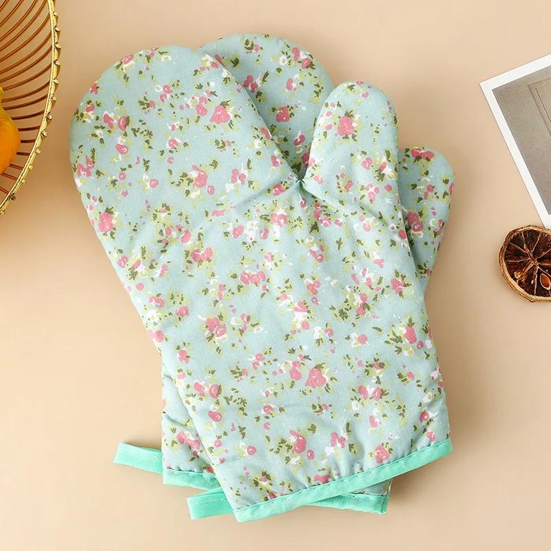 Cotton Print Anti-High Temperature Gloves Microwave Anti-Scald Baking Gloves Kitchen Oven Heat Insulation Gloves