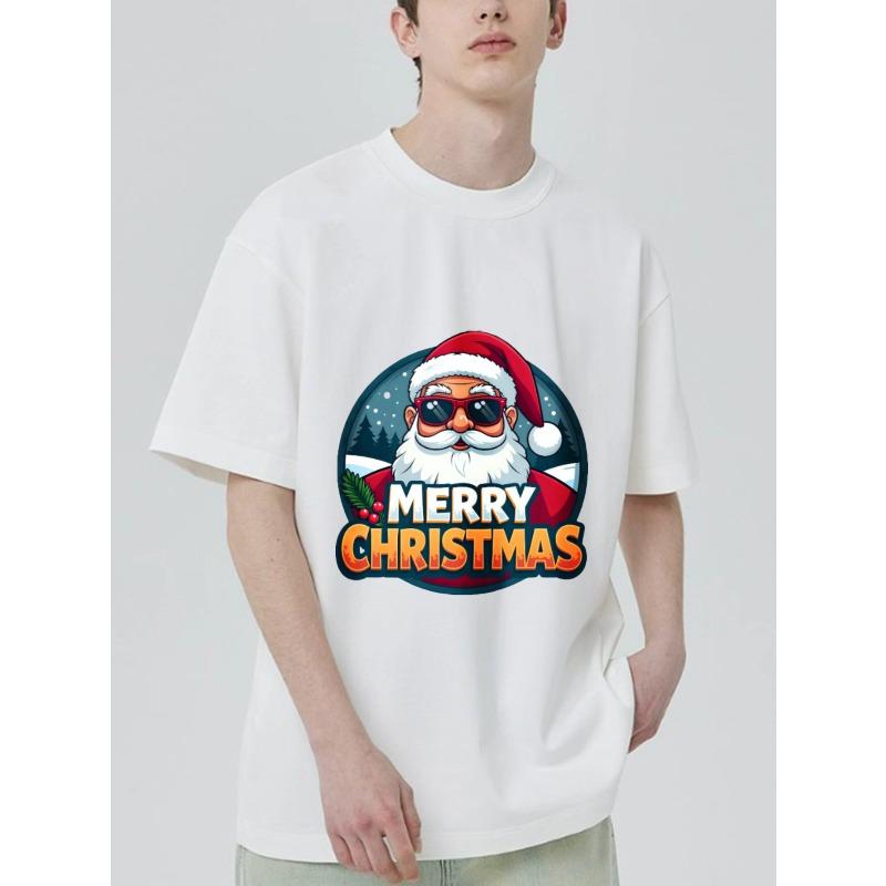 Рождественская футболка Черный Санта-Клаус в солнечных очках Принт 'Merry Christmas' для праздничной вечеринки