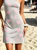 Pink Heart Star Print One Shoulder Dress, Light Grey Slim Fit Summer Mini Sundress