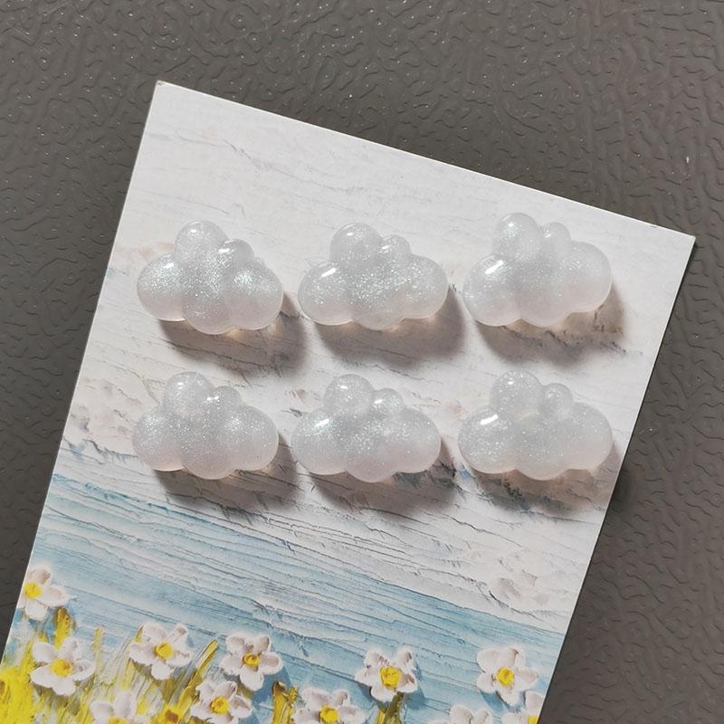 6pcs Glitter Cloud Design White / Blue Color Refrigerator Magnets Set for Kitchen Fridge Home DIY Decoration