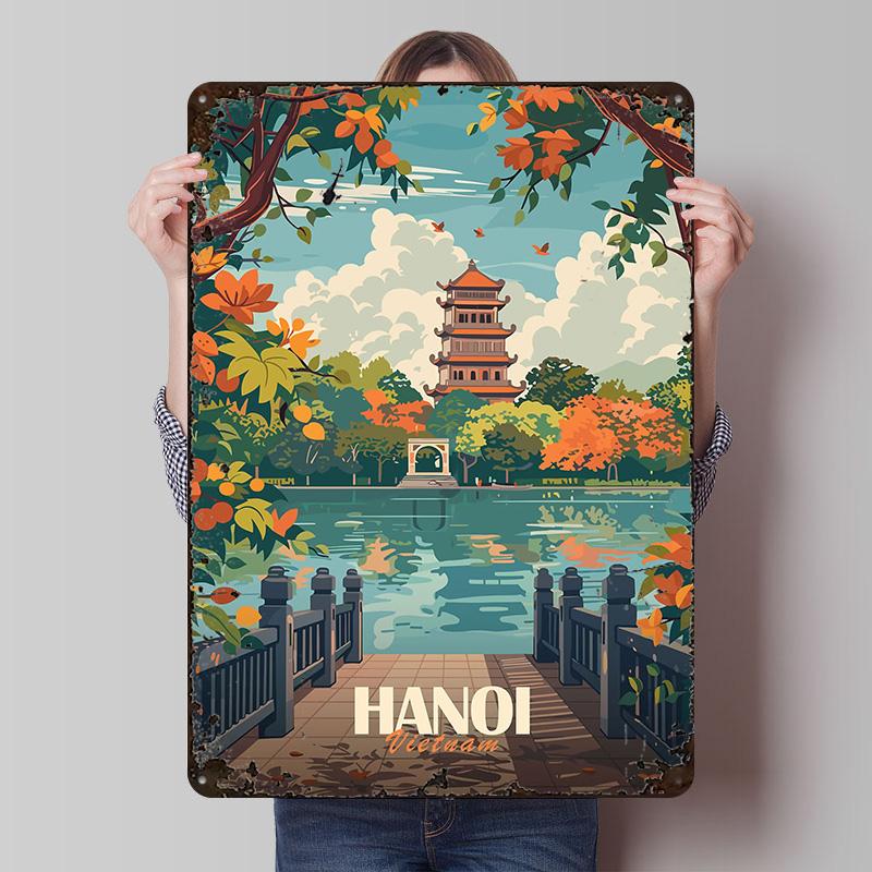 Hanoi Vietnam Travel Printed Posters Customizable Wall Art Retro Vintage Metal Tin Signs for Home Room Gamer Decoration Gaming
