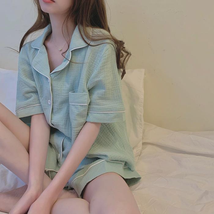 Women's Pajamas Homewear Sets Summer Short-Sleeved Shorts Sweet Simple Lapel Cardigan Loose Student Girls Casual Homewear Sets
