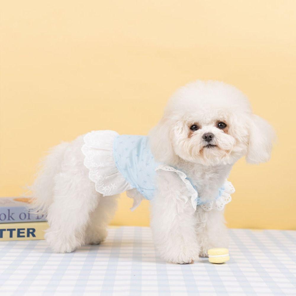 Exquisite Lace Cat Skirt Soft Dog Princess Dress Simple Bow Print Dog Dress Pet Clothes
