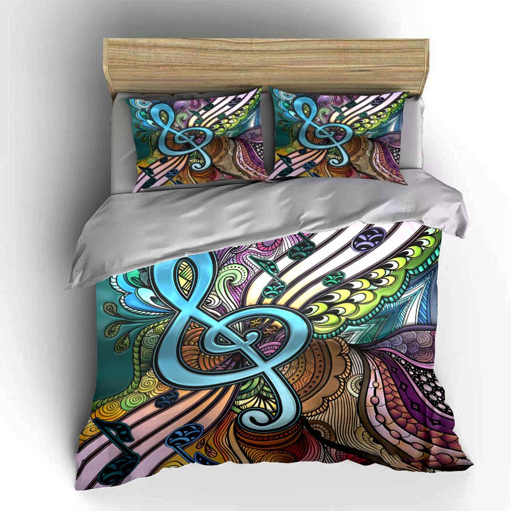 Colorful Music Note Pattern Design Bedding Duvet Cover Set Duvet Cover Pillowcases (1*Duvet Cover 2*Pillowcases, without duvet insert)