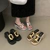 Fashion Women's Summer Fashion Open-Toe Platform Slippers Casual Metal Decoration Thick Bottom Slides for Ladies