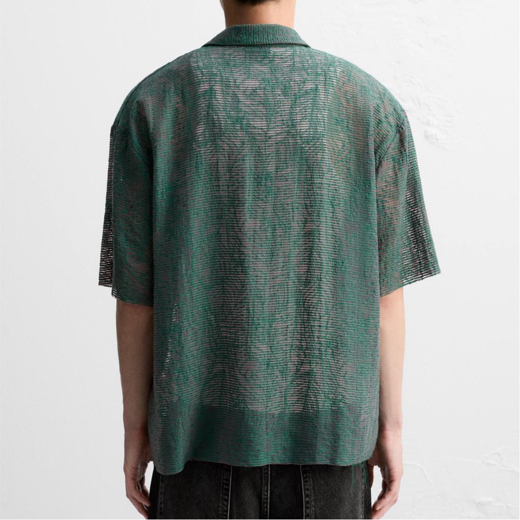 Zara Рубашка поло с коротким рукавом из жаккардовой вязки, мужская рубашка, зеленая 4805306-500