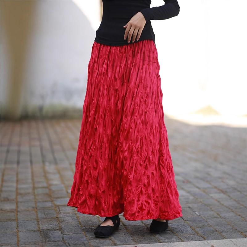 Johnature Женские винтажные однотонные юбки с эластичной резинкой на талии, весенние женские повседневные юбки А-силуэта