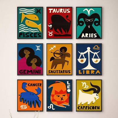 Знак зодиака Водолей, настенный художественный постер, принт в стиле ретро, астрология, абстрактная удача, подарок на день рождения, холст, картина, домашний декор для комнаты