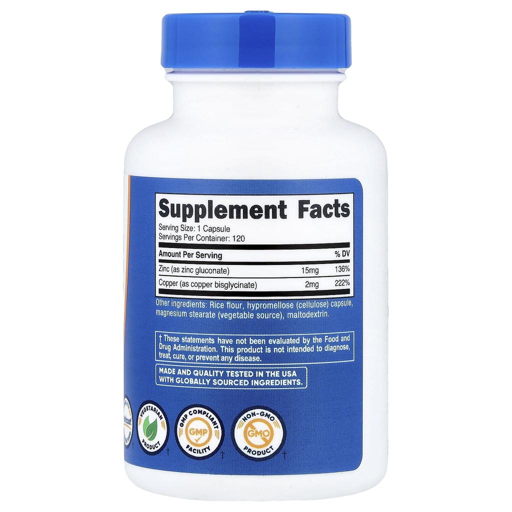 Nutricost, Цинк + Медь, 120 капсул