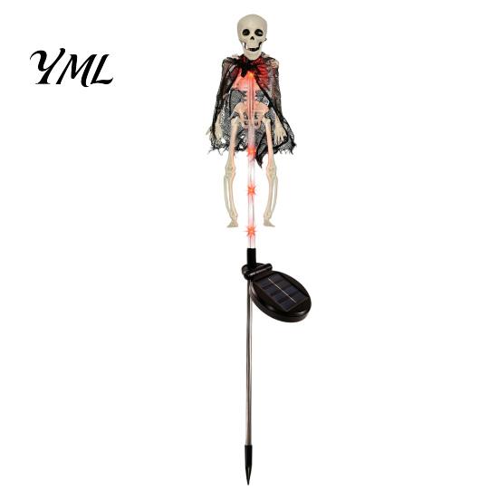 Outdoor Spooky Garden Ornament Solar Halloween Bat Lights, Realistic Skeleton Pathway Decor, Waterproof LED Strange Green Light Props Stake