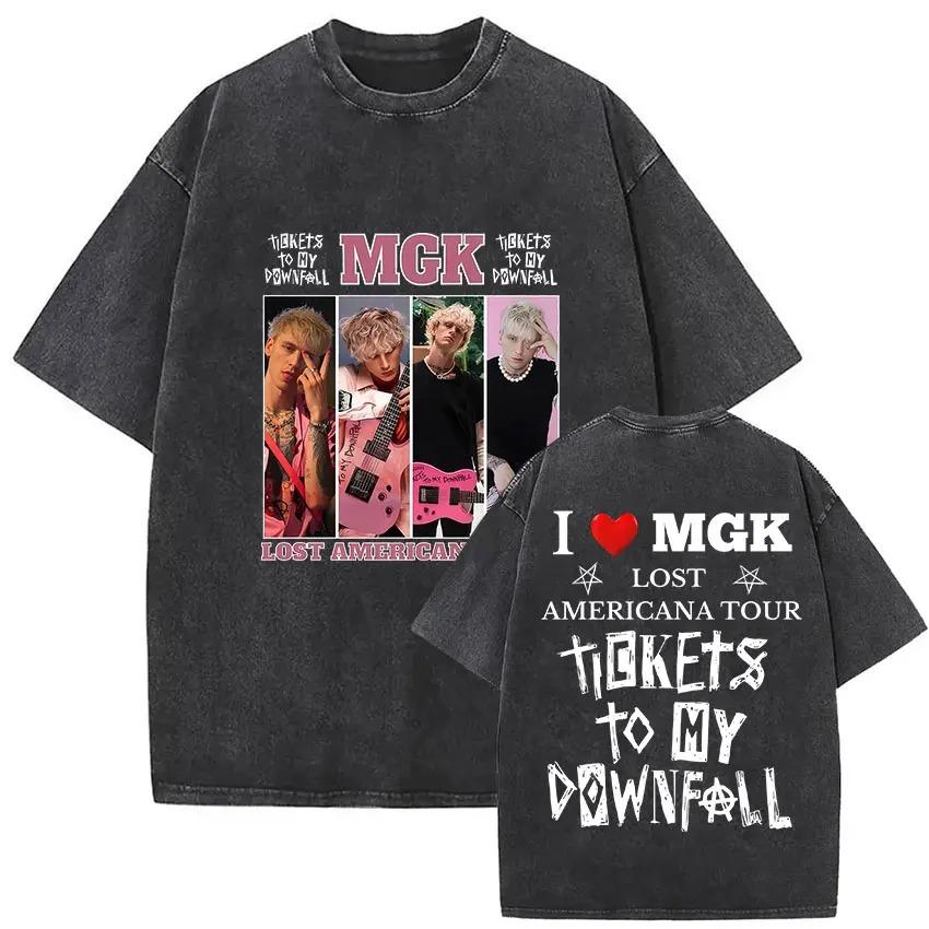 Футболки рэпера MGK Lost Americana Tour 2026 Machine Gun Kelly Винтажная стираная футболка с принтом Мужская хип-хоп футболка с коротким рукавом