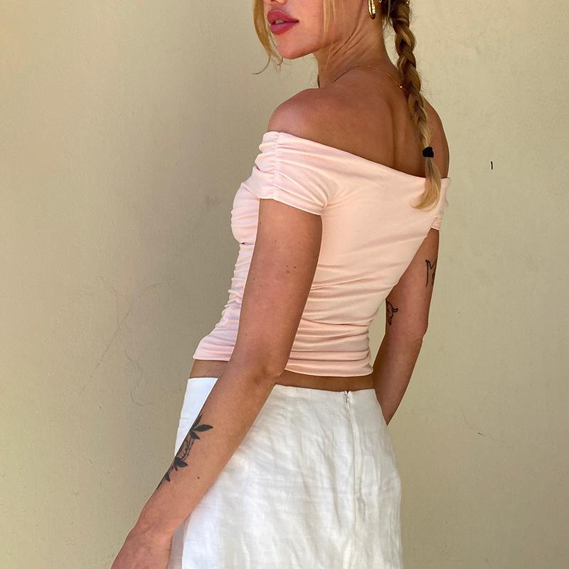 YYFS Женские модные повседневные летние весенние однотонные блузки и рубашки на одно плечо с коротким рукавом и принтом