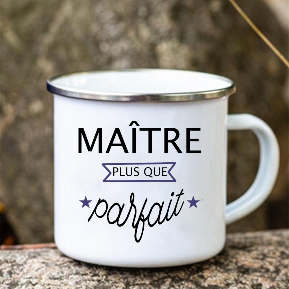 Merci Maitre Printed Mugs Creative Coffee Tea Cups Drinks Water Milk Enamel Mug School Home Handle Drinkware Gifts for Teacher