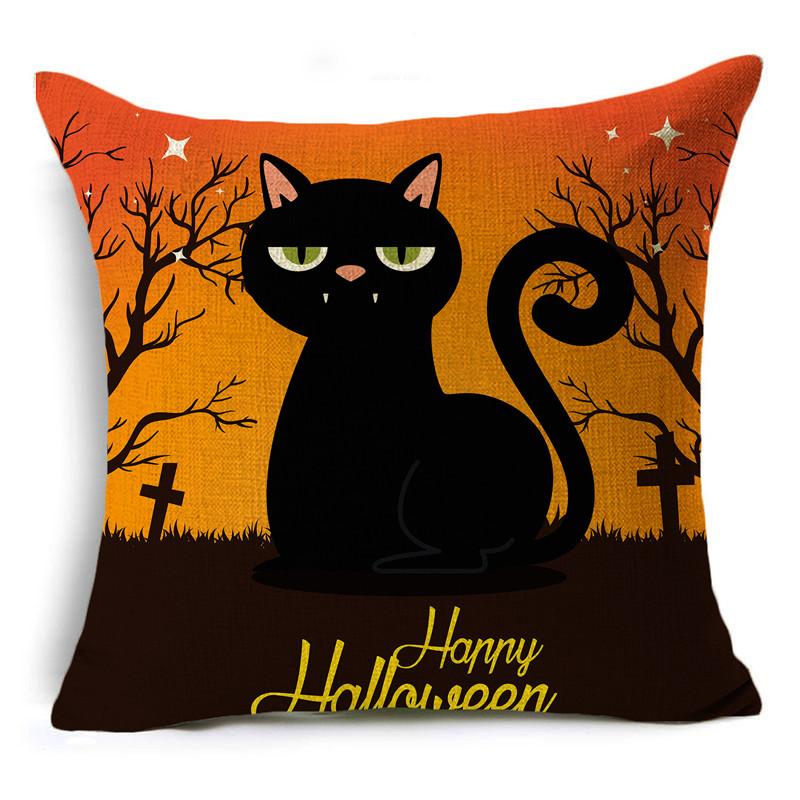 Orange Scary Halloween Night Witch Haunted House Linen Throw Pillowcase Decorative Cushion Cover For Sofa Livingroom Party
