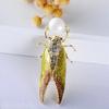 High Grade Pearl Enamel Cicada Brooches For Women Inlaid Rhinestone Simulation Design Animal Brooch Pins Jewelry