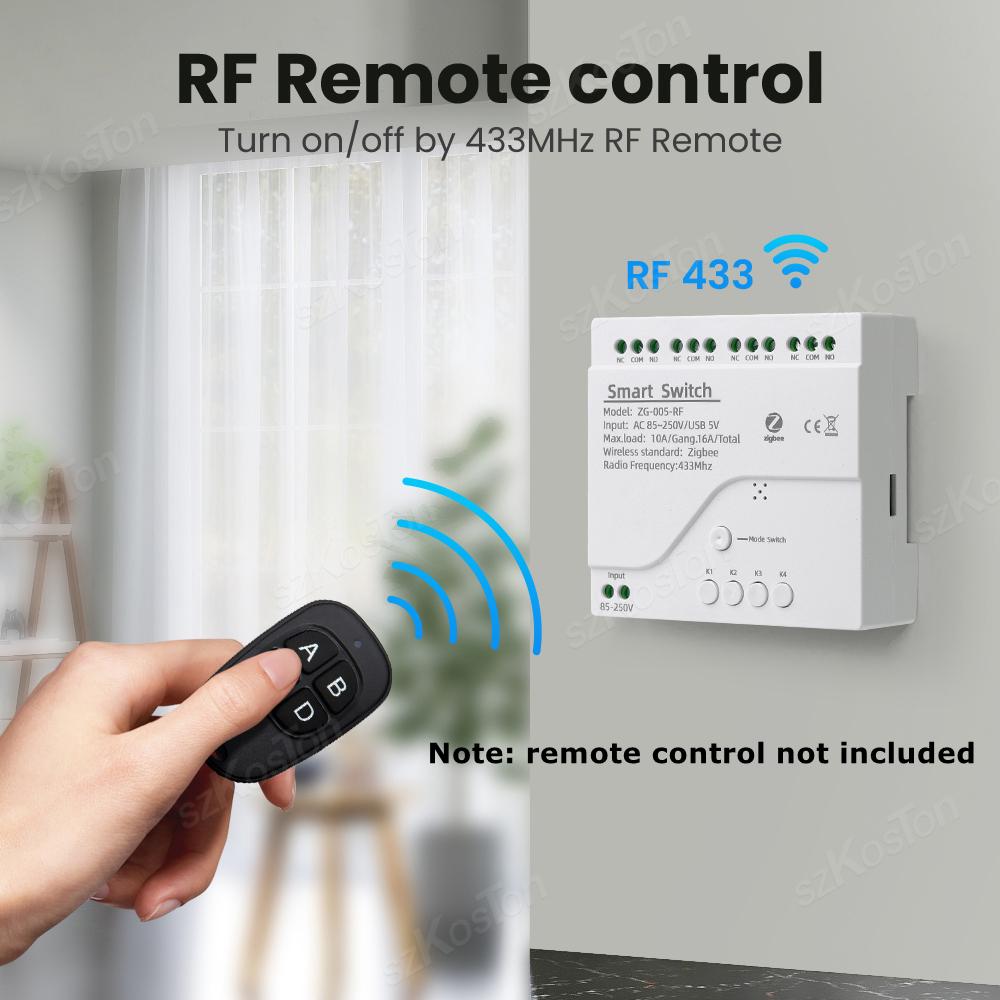 4 канала Tuya ZigBee Smart Switch Module RF433 Умный дом Автоматизация DIY Breaker Беспроводное реле Голосовое управление для Alexa Google