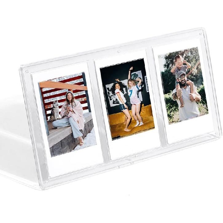 A Transparent Triple Photo Frame for three TAX mini photos. Transparent creative display photo frame for 3-inch photos.