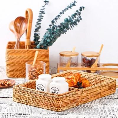 Корзины для хранения, плетеные вручную Поднос для хранения из ротанга Корзины из лозы Хлеб Фрукты Еда Завтрак Демонстрационная коробка Изделия ручной работы Украшения для дома