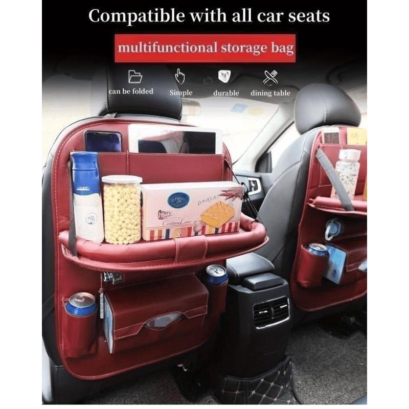 Premium All-in-One Car Back Seat Organizer Foldable Table, Kick Mats, Tissue Box, Cup & Umbrella Holders, Laptop Station, and Car Eating Tray