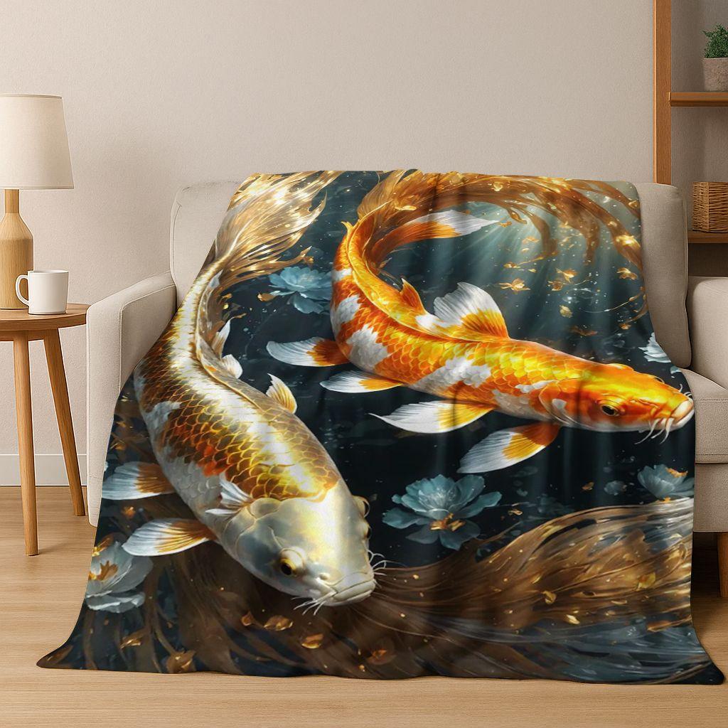 Роскошное Мультяшное Фланелевое Одеяло с Рыбами Кои и Инь-Ян, Уютное Мягкое Плед для Дома, Спальни, Кровати, Дивана, Подарок Ребенку