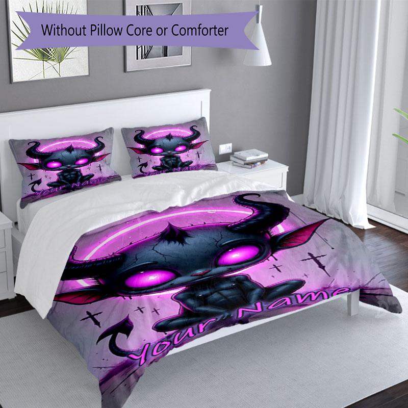 3pcs Custom Name Devilish Fantasy Artwork Bedding Set Printed Bedding Set Duvet Cover Closure Includes 1 Duvet Cover & 2 Pillowcases Bedroom Decor