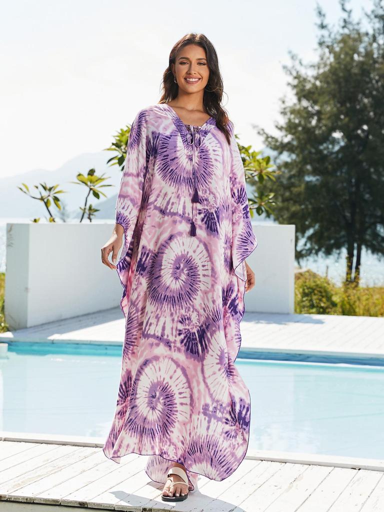 2023 European & American Rayon Front Tie Holiday Bikini Swimsuit Cover-up Robe