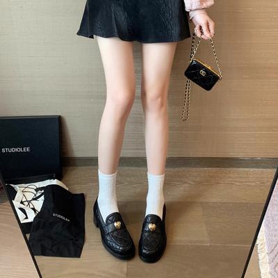 Мягкая вощеная овчина ромбовидный толстый каблук платформа туфли-одиночки ленивый