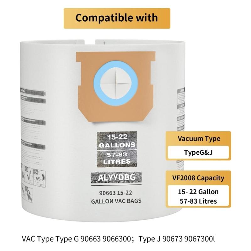 Dust Bags Replacement Vacuum Bags for 15-22 Gallon High Efficiency Dust Collection Paper Collection Filter Bag