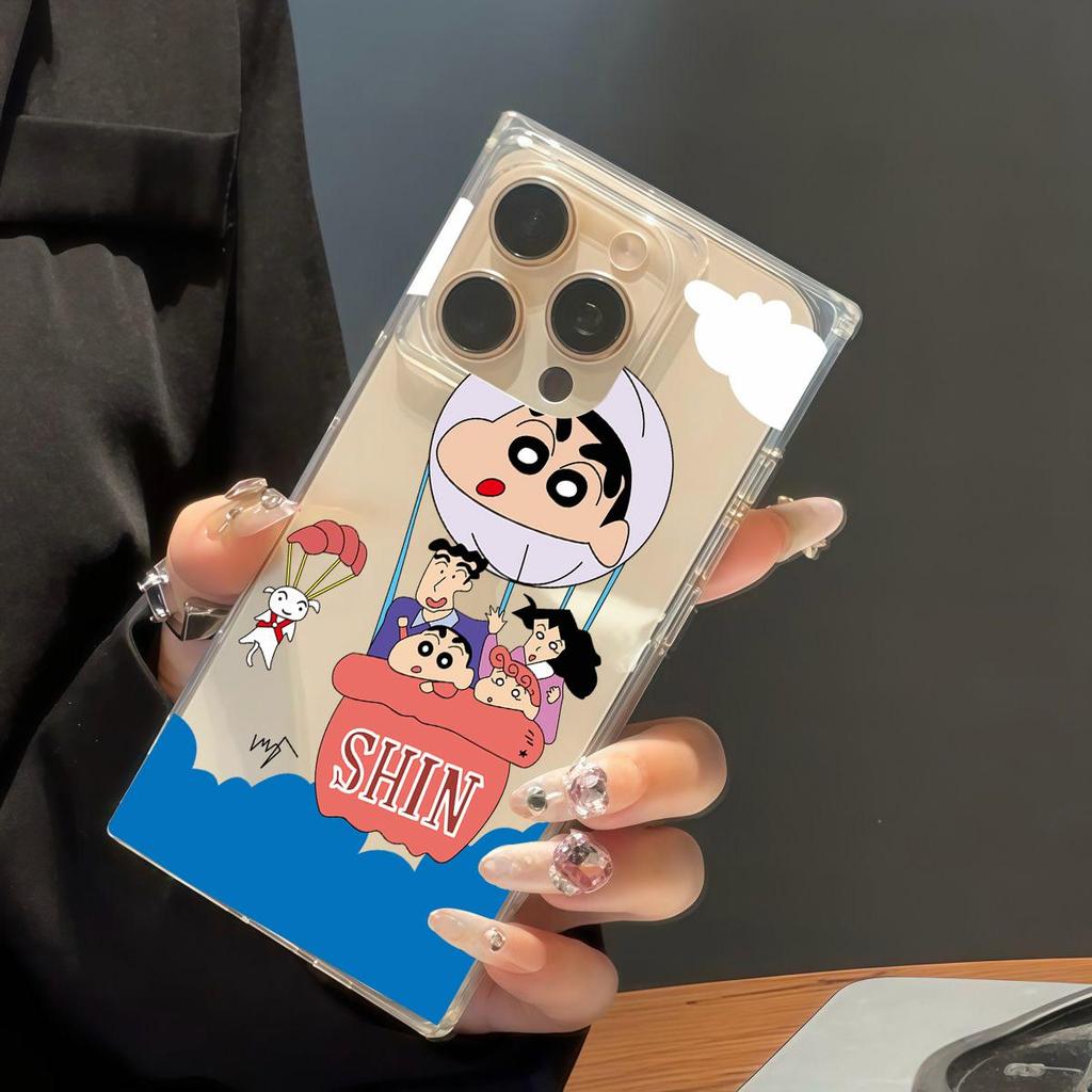Clear Square Back Tube Case Protection For iPhone 12 14 Pro Max 13 16 ProMax 15 Plus 11 Anti-Oxygen,Anime Crayon Shinchan Pattern Casing