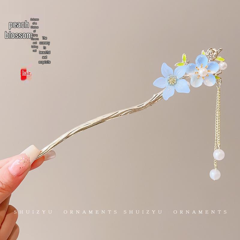 Ancient Style High-End Chinese Sandalwood Tassel Hairpin for Hanfu Costume Updo