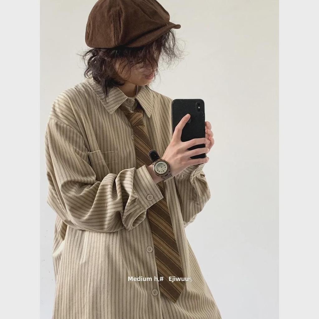 Унисекс японская ретро полосатая вельветовая рубашка-куртка - Колледж-стиль