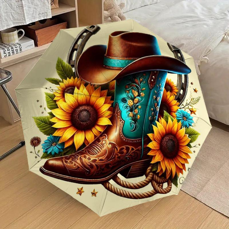 1PC Cowboy Boot Umbrella-8-Rib Reinforced Portable Folding Travel Suitable for All Seasons Outdoor Daily Use Is an Ideal Choice -F404