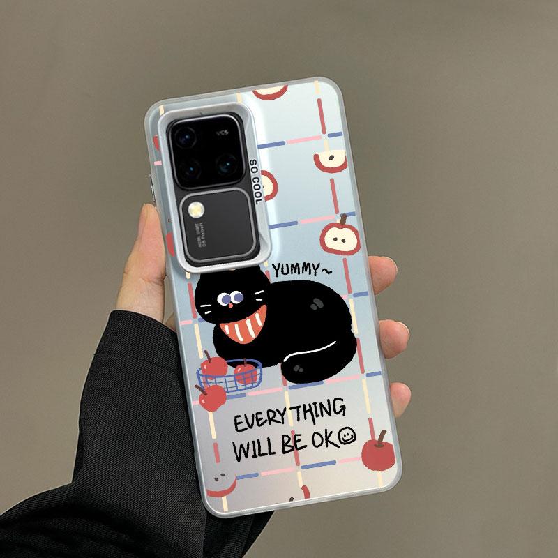 Для Samsung Galaxy S25 S22 Ultra Plus S21 FE S24 S23 Ultra Plus FE Лазерный Чехол для Телефона Мультяшное Животное Милый Яблоко Кот Задние Крышки