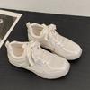 Mesh Round Toe Ballet Shoes  Summer New Sports Casual Street Lace Up Flat Shoes White/silver Fashion Women Pumps