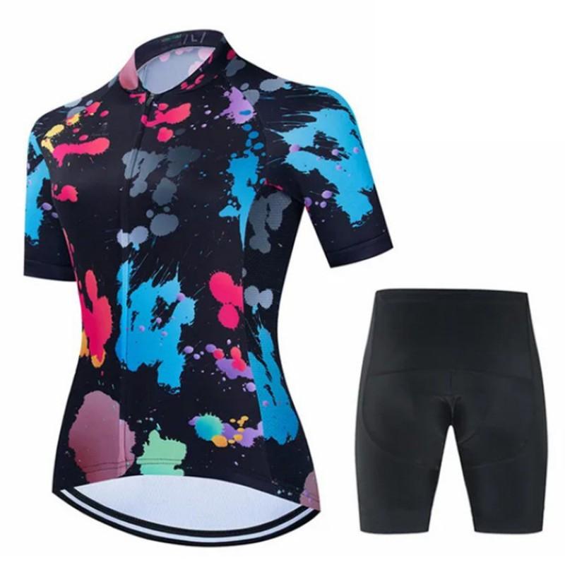 Womens Short Sleeve Cycling Jersey Set Breathable Quick Dry Biking Outfit Outdoor Sports