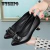 Black Soft Leather Shoes Soft Sole Comfortable All-match Work Shoes Women's Medium-heeled High Heels Non-slip Wear-resistant