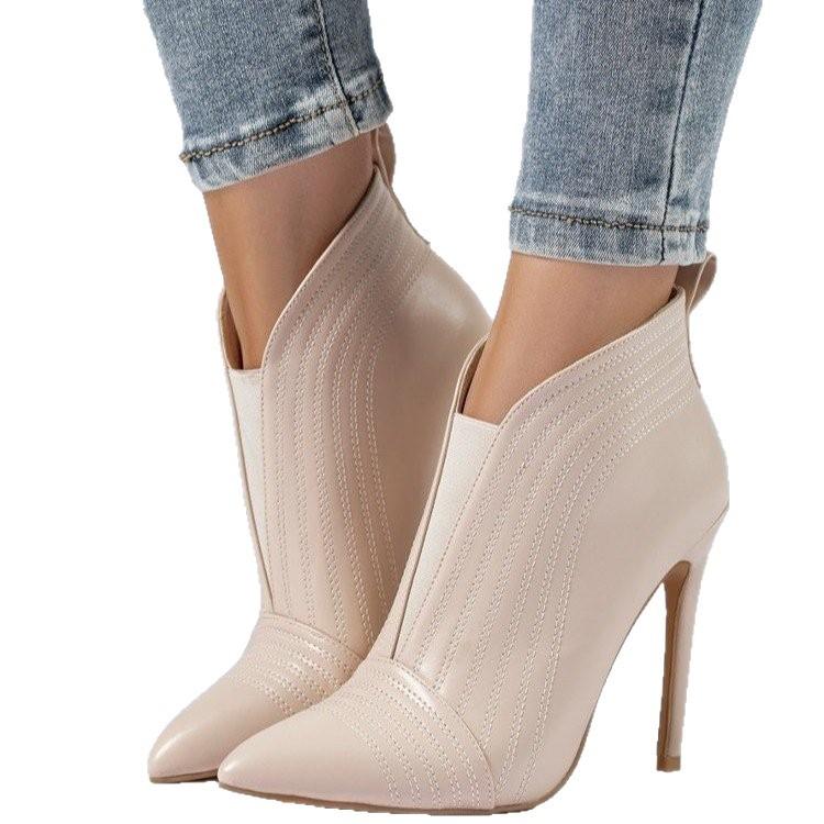 Ботильоны челси на высоком каблуке в европейском и американском стиле, осенние однотонные, с увеличивающей рост короткой модной обувью