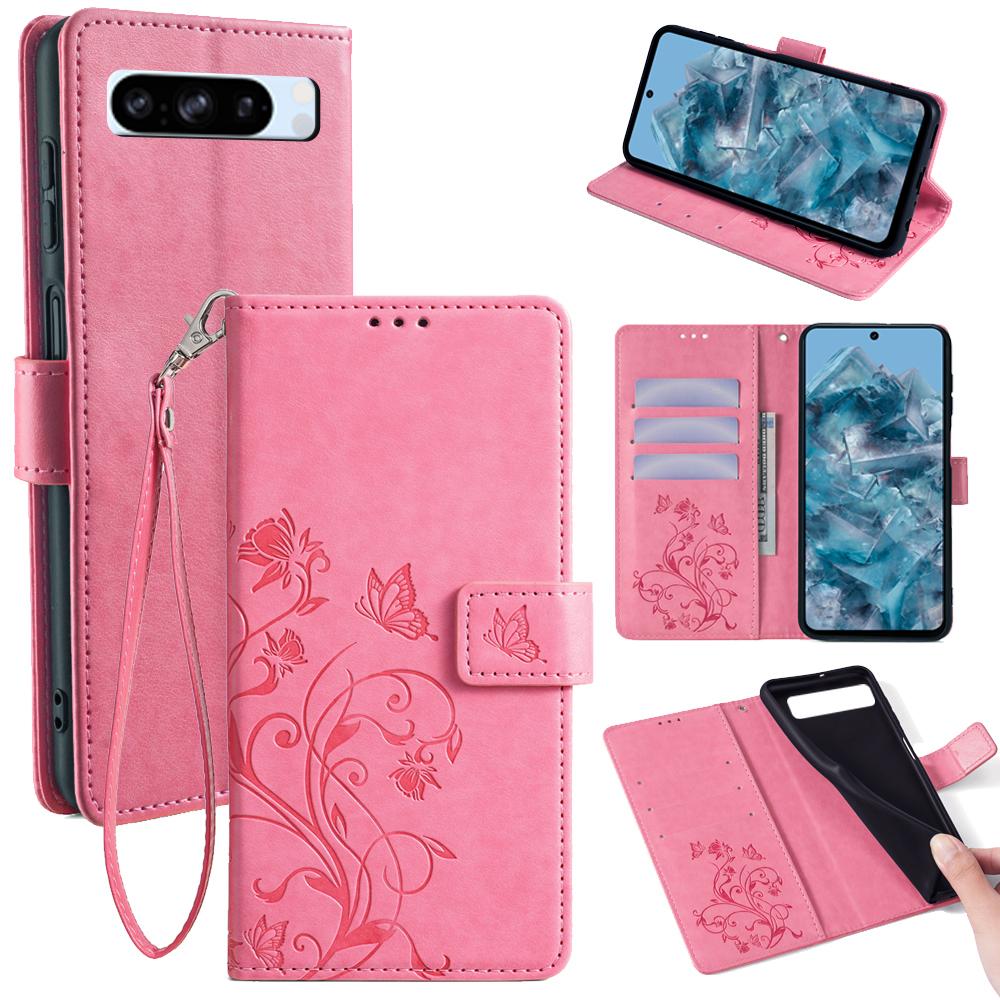 Чехол для Google Pixel 8 Pro из ПУ кожи с тиснением в виде бабочек и цветов, кошелек, откидная обложка для телефона